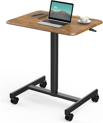 White Small Standing Portable Rolling Laptop Sit Mobile Desk with Lockable Wheel