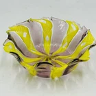 Vintage Old Murano Art Glass Yellow Purple Gold Ribbon Latticino Ribbon  Bowl