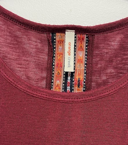 Orange Creek Women's Top Medium Polyester Dark Red LS Split Back Aztec Theme - Picture 6 of 9