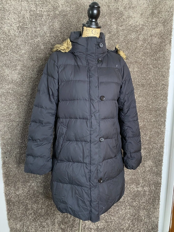 Abrigo Uniqlo para mujer M negro plumón acolchado acolchado con capucha chaqueta a prueba de viento Foto 2 de 4