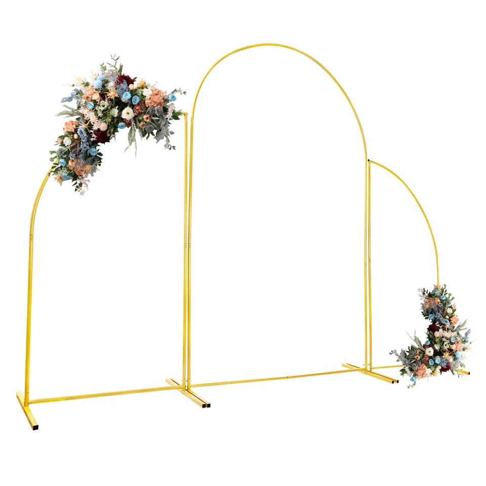 Cubierta de arco de boda doblada y soporte de telón de fondo de arco de boda dorado, escalada de plantas Foto 2 de 4