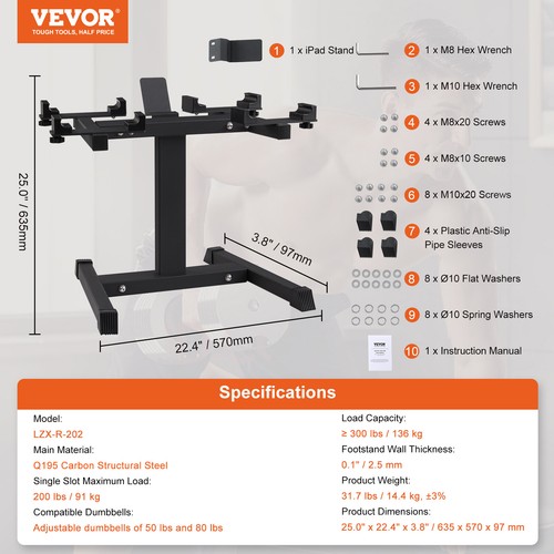 VEVOR Adjustable Dumbbell Stand Fitness Rack for Home Gym with Media Rack - Picture 7 of 12