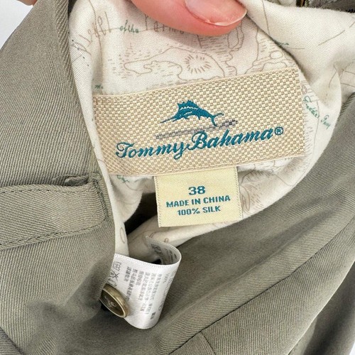 Tommy Bahama 100% Silk Green Pleated Relaxed Fit Shorts Sz 38 Vacation Travel - Picture 8 of 8