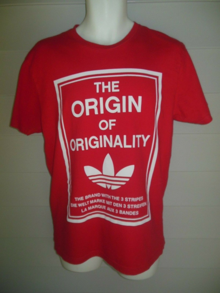 RARE! Adidas THE ORIGIN OF ORIGINALITY T SHIRT sz M Stripes