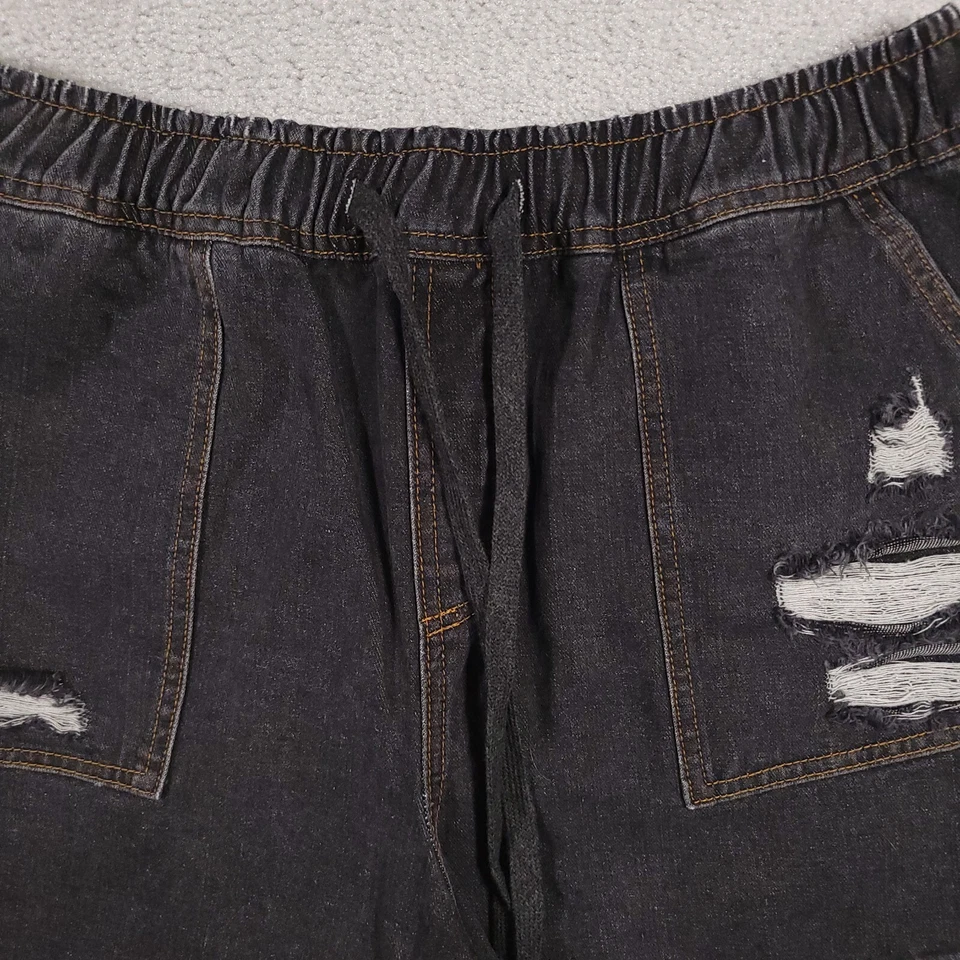 Pantalones Cortos Para Mujer Blanco Abedul 1X Desgastados Lavado Oscuro Cordón Cintura Elástica Foto 3 de 4