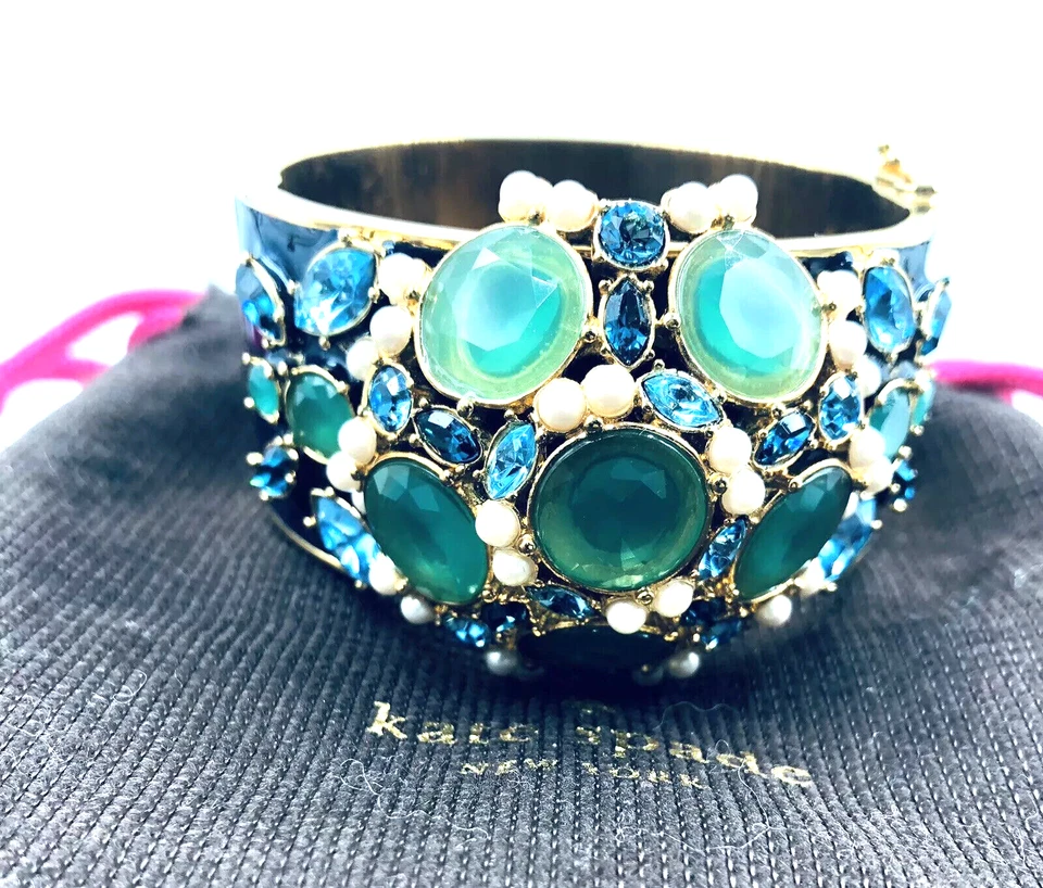 Brazalete Brazalete Kate Spade Puño Perla Belle Flor Verde Azul Dorado Audaz Gy Foto 3 de 4