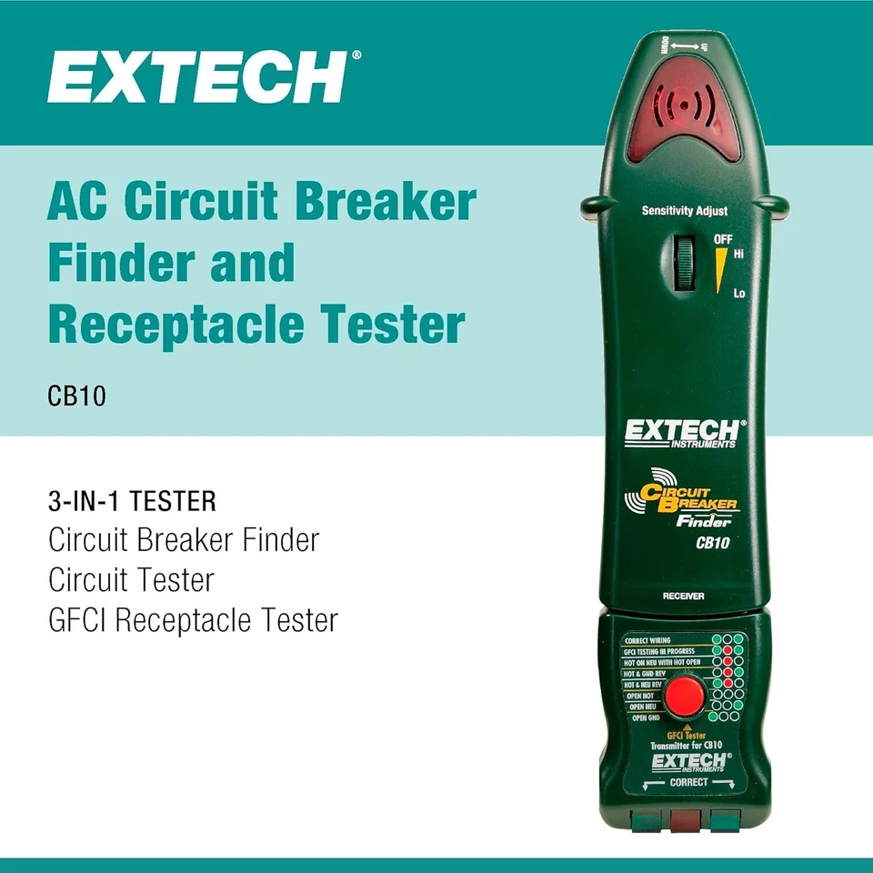 Extech CB10 Circuit Breaker Finder, Locates fuses/Breakers, Tests receptacles - Image 4 of 4
