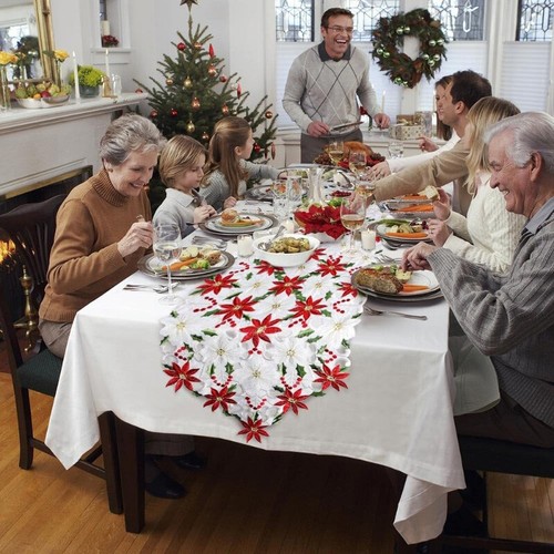 Christmas Table Runners Embroidery Placemat Polyester Tablecloth Party Decor - Picture 12 of 23