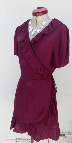 DOTTI Cherry Red Wrap DRESS Size 16 BNWT NEW Ruffle Adjustable Lined Textured - Foto 5 di 6