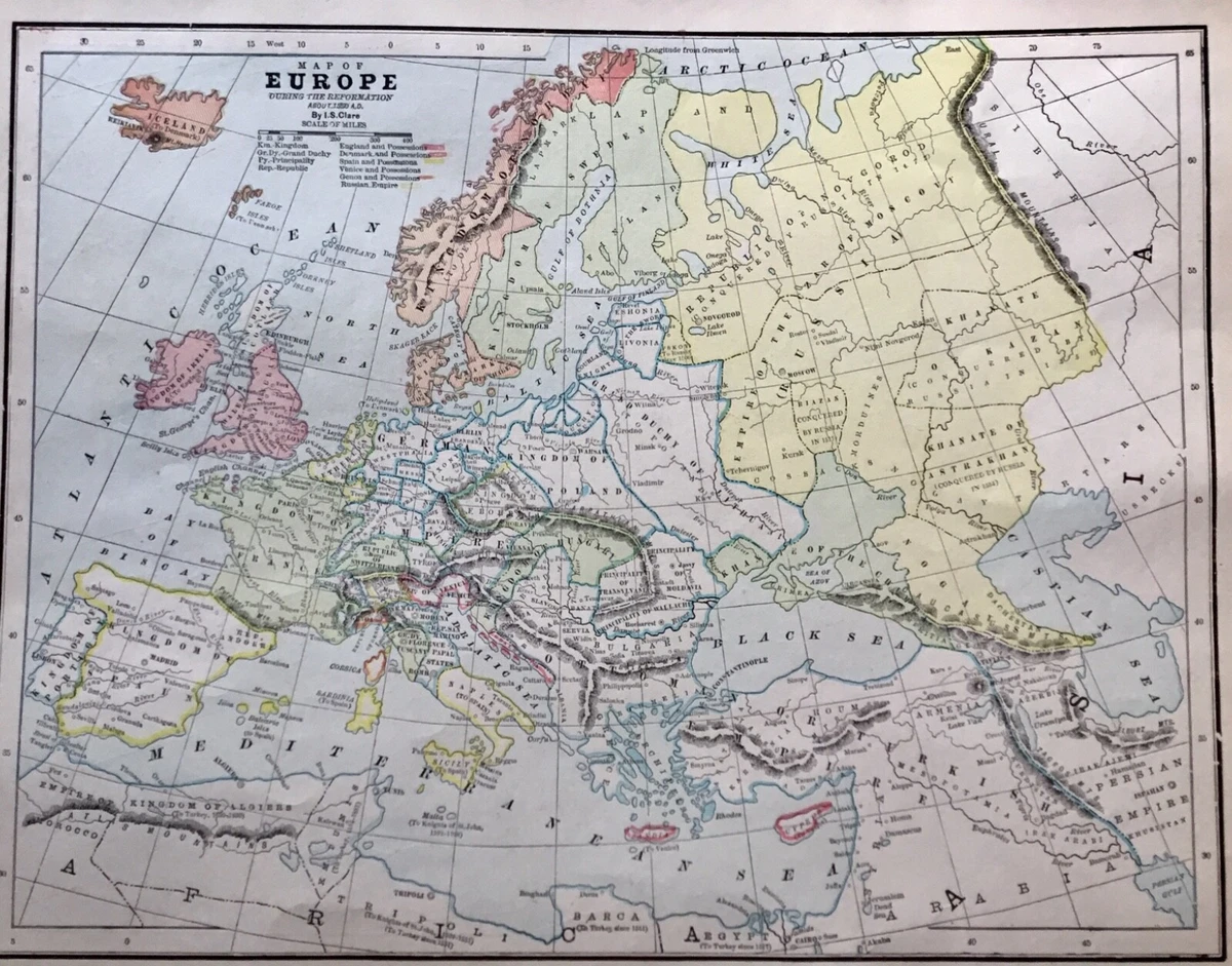 1906 Cram Atlas Original Map Page Europe 1550 A.D. and Europe 1648-1789  A.D. | eBay