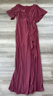Dessy Collection Faux Wrap Lux Jersey Dress Size 2 Cabernet Bridesmaid 3107