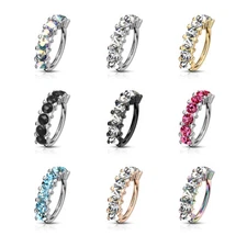 7 Gem CZ Lined Hoop Nose Ear Lip Cartilage Helix Daith Rook Tragus Rings