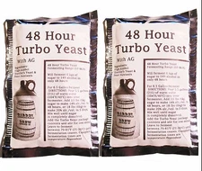 2 Packs 48 Hour Turbo Yeast w/ AG - Moonshine Alcohol Whiskey Rum Vodka 6.5 gal