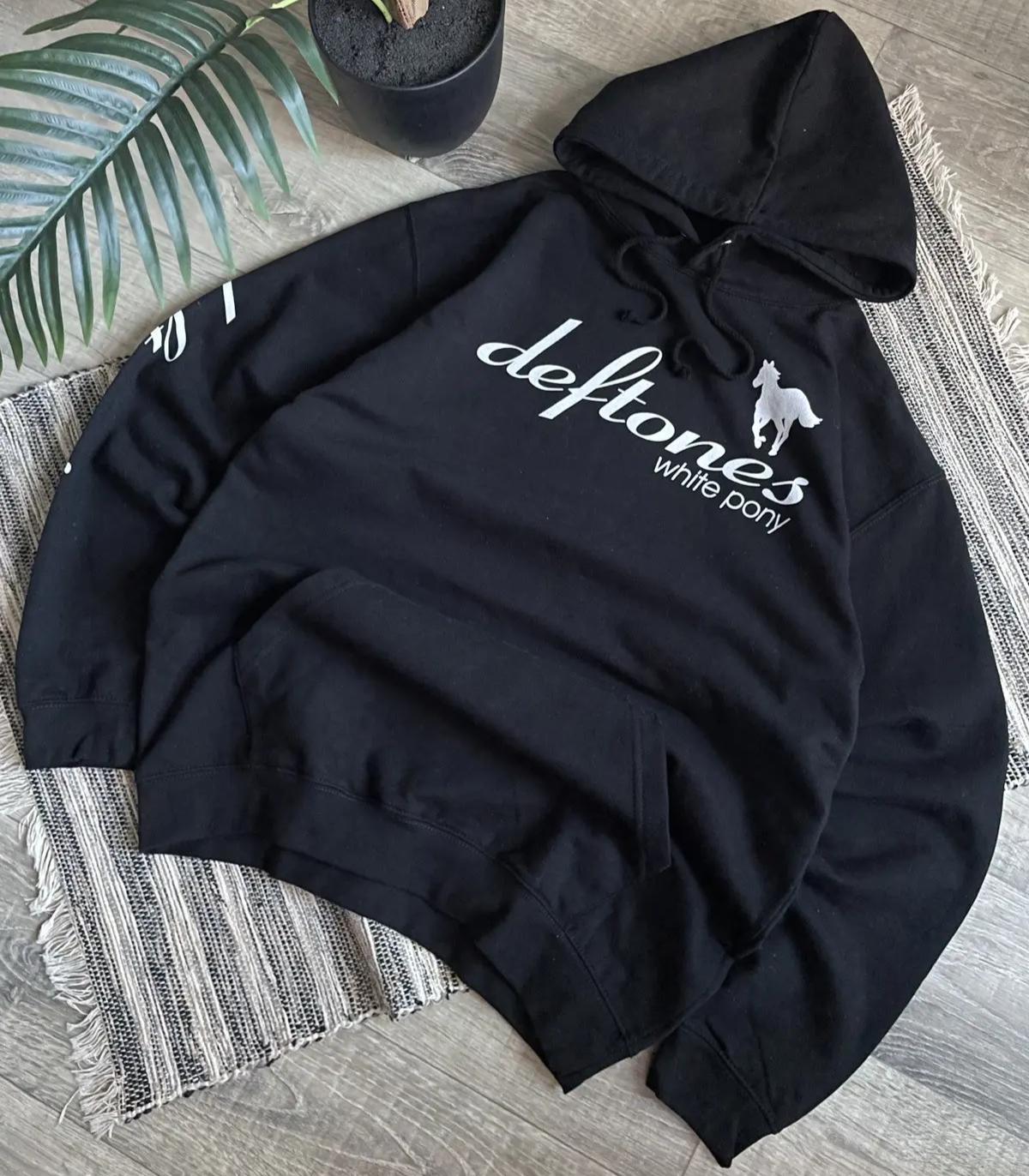 DEFTONES WHITE PONY 00s VINTAGE Pullover Felpa con Cappuccio L Nero RARO
