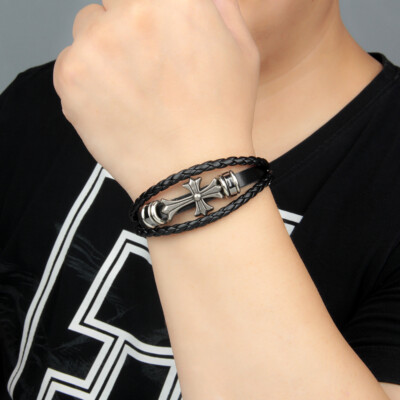 Religious Cross Cuff Bangle – Gold Plated Brass Bracelet For Women & Men, Punk Style Jewelry Gift - View #7
