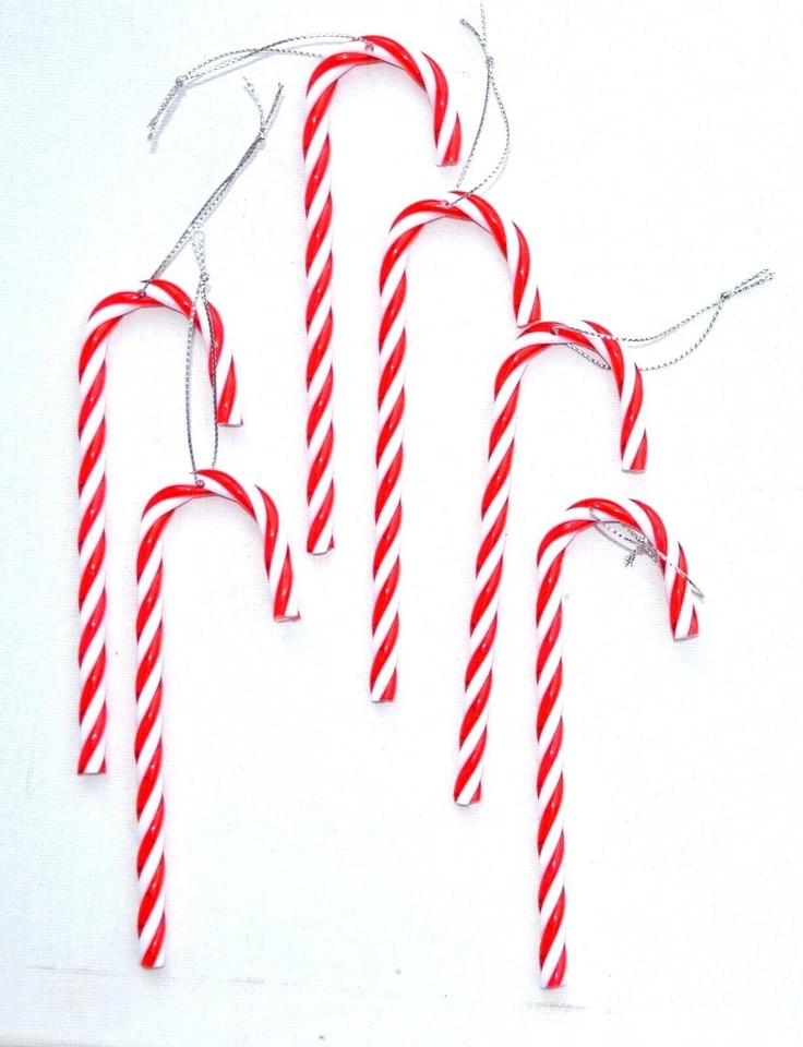 FESTIVE MAGIC 6x 13cm Red White Plastic Candy Cane Christmas Tree Hanging Decor Xmas Ornament