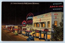 Ciudad Juarez Chihuahua Old Mexico Postcard Juarez Avenue By Night c1950's