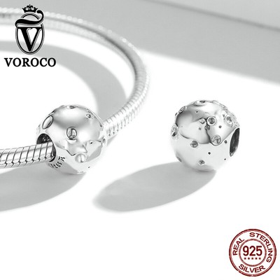 VOROCO S925 Sterling Silver Charms & Glass Beads - DIY Bracelet Making, With Zircon Details