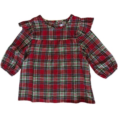 New/NWT Crown & Ivy Girls Plaid Holiday/Christmas Ruffle Flannel Top, Size S (7)