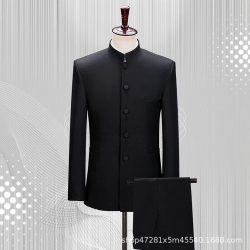 Men's Mandarin Collar Chinese Tunic Suit Jacket Coat Pants Traditional Zhongshan - Picture 3 of 23