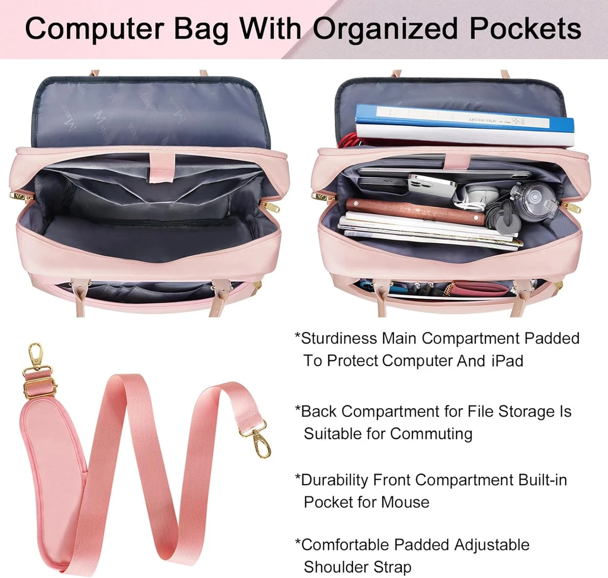 MATEIN Pink Laptop Bag for Women Handbag with Laptop Compartment