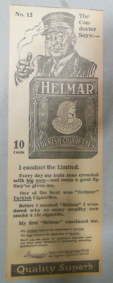 Helmar Turkish Cigarettes Ad: The Conductor Says ! from 1917 Size: 5 x 12  inches