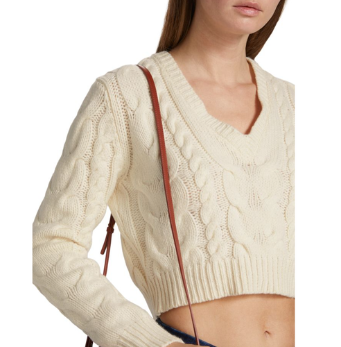 FRAME IvoryOffWhite Cable Knit V-NeckCroppedLongSleevePullover Sweater Sz XS$429 - Picture 3 of 22
