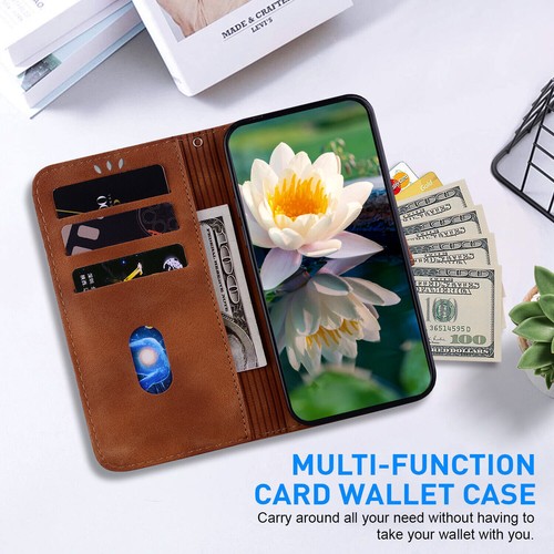Luxury Lotus Leather Wallet Cover Case For 11 12 13 14 15 16 Pro Max XS XR 7 8 - Picture 7 of 14
