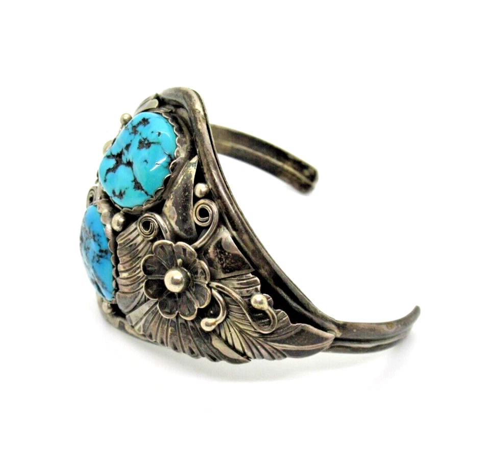 Vintage A. EDSITTY 925 Sterling Silber Armreif Türkis Navajo native American BIG - Bild 3 von 4