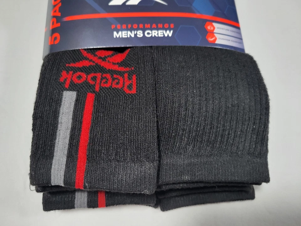 Calcetines de entrenamiento Reebok para hombre Crew- Performance 5 pares control de humedad talla 6-12,5 Foto 2 de 4