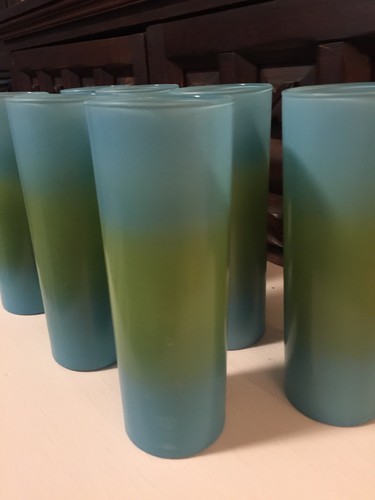 Federal Glass Frosted 7 Coolers Tumblers Glasses 12 Oz Vintage Blue Green VTG 7” - Picture 11 of 12