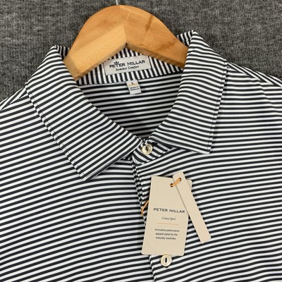 Peter Millar Summer Comfort Polo Men Large Iron Striped Crown Sport Golf NEW