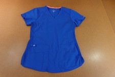 Med Couture Touch Womens Small Royal Blue Short Sleeve 4 Pocket V Neck Scrub Top
