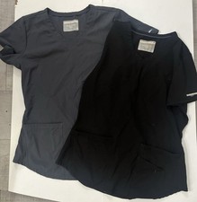 LOT Of 2 Skechers Women Black  Gray Scrub Top Shirt Uniform Pockets Size Small