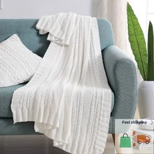 50"x60" Dublin Cable Knit Throw Blanket White - VCNY: Soft Cotton,  Cozy & Warm