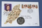 1996 Isle Of Man Crown PNC. QEII 70th Birthday. 2 Pictorial IOM Stamps 0192