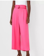 ANN TAYLOR PINK TIE WAIST WIDE ANKLE PANTS Crop XL Elastic Paper bag Palazzo Nwt