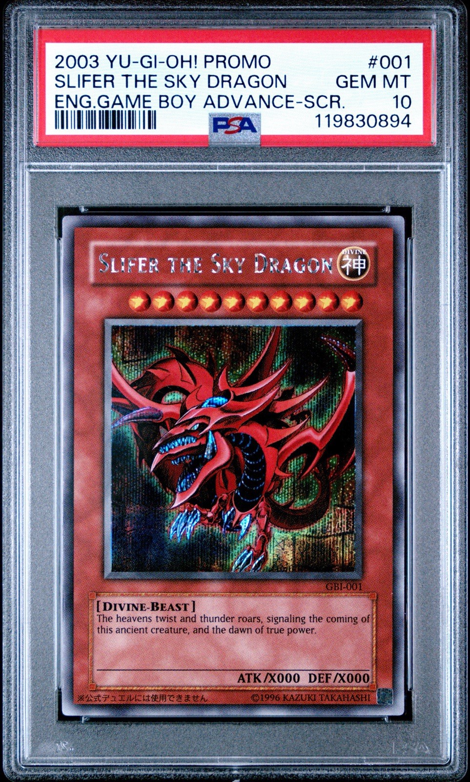 Yu-Gi-Oh! Slifer The Sky Dragon Game Boy Advance Promo Secret Rare #001 PSA 10