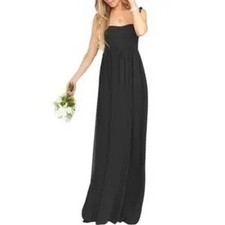 Show Me Your MuMu June Maxi Chiffon Dress in Black Bridesmaid Gown size XS