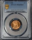 1909 VDB Lincoln Cent, PCGS MS65 Red, Beautiful Satiny Luster