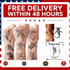 16 PCS Black Tribal Totem Temporary Tattoos Sea Animal Waterproof