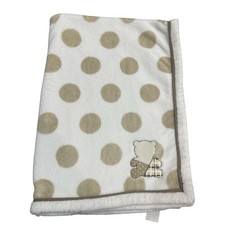 Carter's Baby Blanket Teddy Bear Quilt Cream Tan Polka Dot Fleece Security Lovey