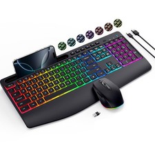 Wireless Keyboard and Combo- 2.4G Rechargeable Keyboard with Holder, Ergonomi...