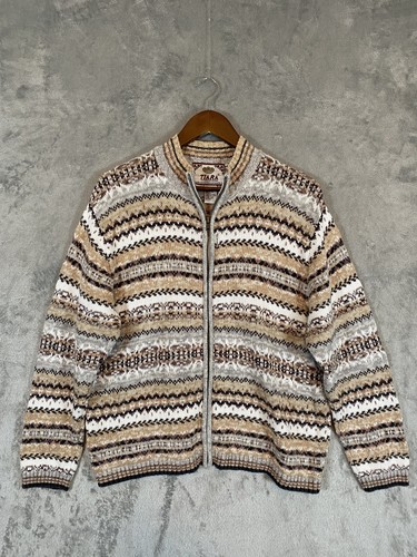Vintage Tiara Sweater Women's XL Earthy Colors Full Zip Cardigan Geometric Knit - Picture 2 of 12