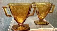 Vintage Art Deco Cut Flower Open Sugar & Creamer Amber 