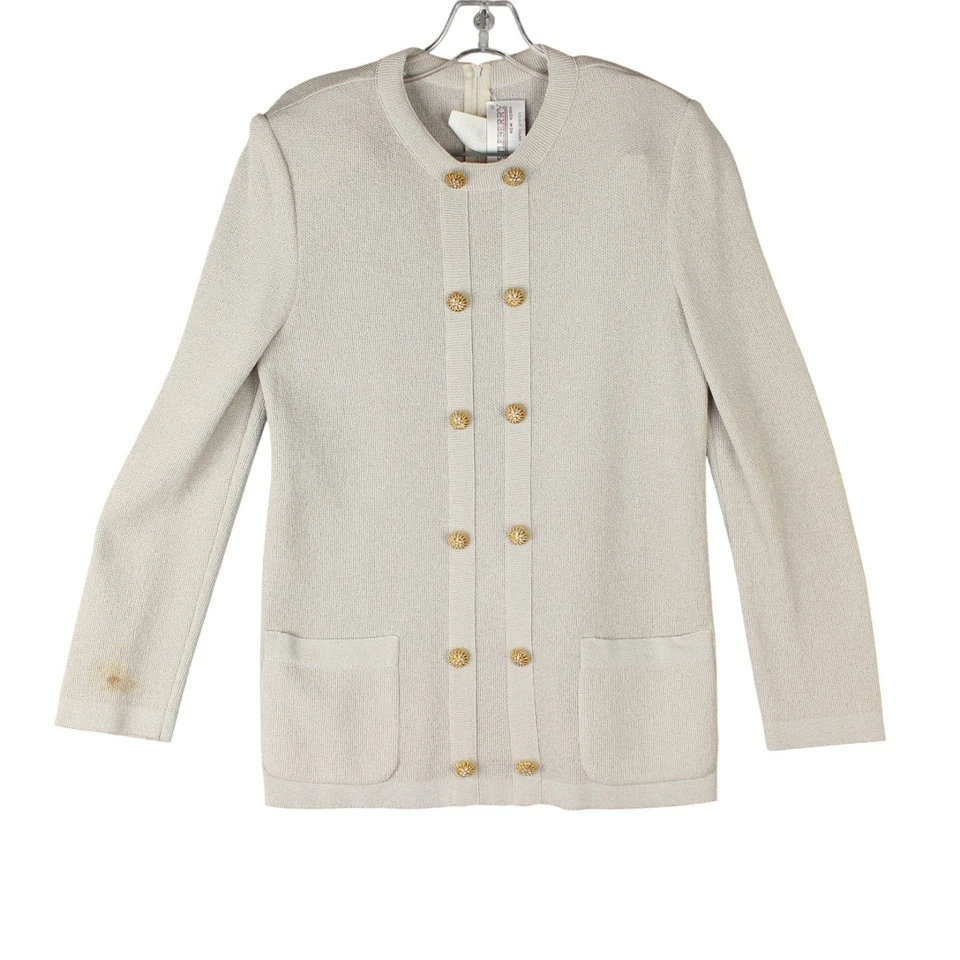 VTG CASTLEBERRY Knit Skirt Suit Sz 10 Ivory Sweater 2 Piece Old Money Pleated 10 - Image 3 of 4