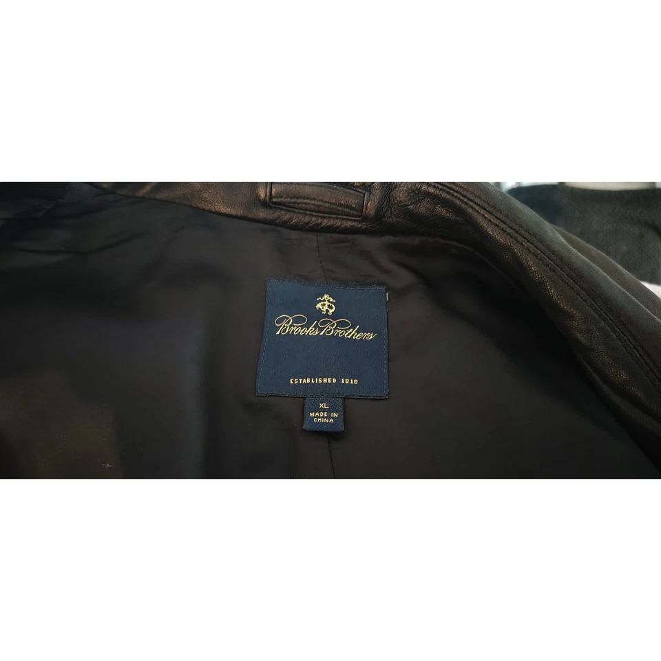Brooks Brothers Golden Fleece Mens Leather Car Coat Jacket Black Luxury Size XL - Image 2 of 4