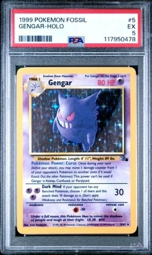 1999 POKEMON FOSSIL #5 GENGAR-HOLO PSA 5