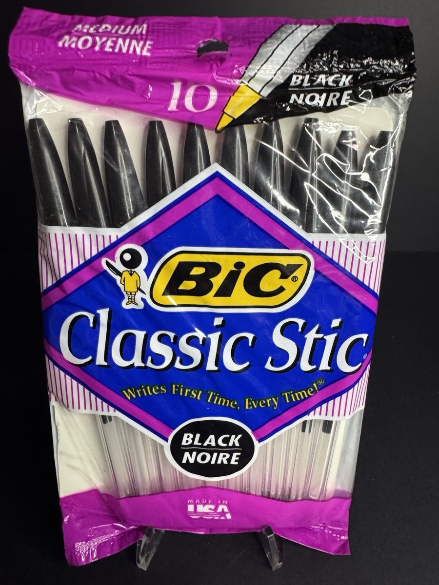 Vintage BIC Classic Stic 10 Pen Set Black Package 1994 Made in USA