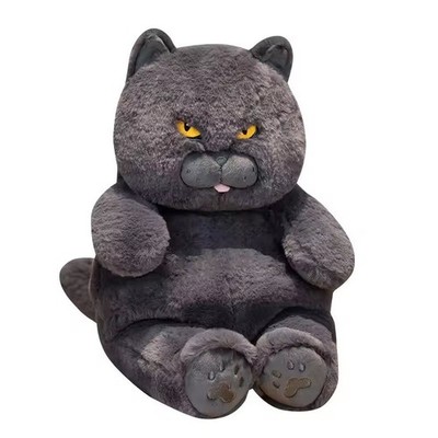 Grumpy Fat Cat Plush Realistic Black Cat Stuffed Toy Soft Animal Pillow